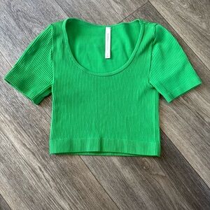 Babaton Green Sculpt Ribbed Scoopneck Top Size S
